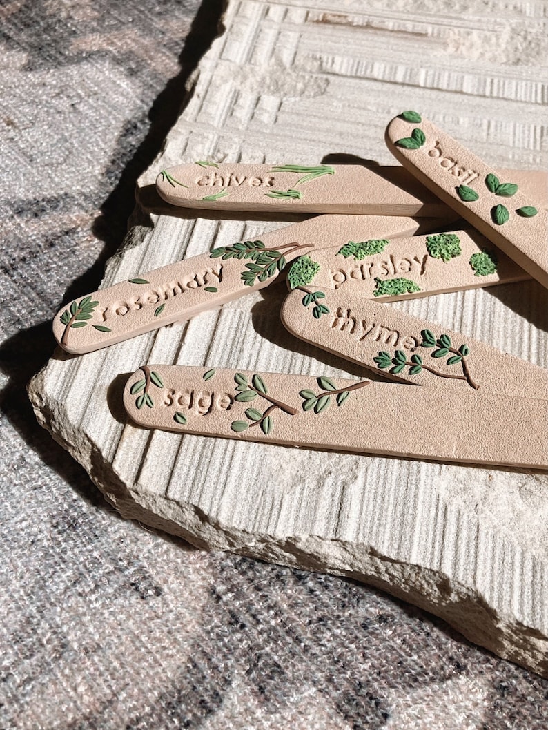Herb Garden Markers Handmade Polymer Clay Custom Plant Etsy