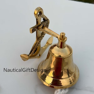Vintage Brass Anchor Ship Bell: Nautical Wall Decor with Rope Lanyard