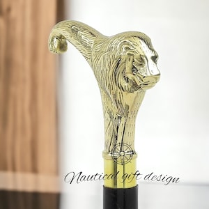 Vintage Fancy Solid Brass Lion Head Walking Stick Wooden Shaft Walking Cane for Men Women Canes, Total Length 37 Inch Men & Women Gift item