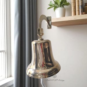 Vintage Brass Anchor Ship Bell: Nautical Wall Decor with Rope Lanyard