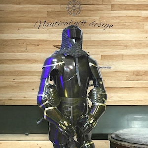Vintage Antique Handmade Medieval Knight Black Finish Full Body Armor Costume Temple Armor Suit Combat Decoration Armor Suit Christmas