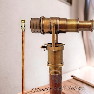 Nautical Antique Finish Walking Stick Telescope Collectible Wooden Cane with Brass Telescope Handle Stick Rustic Vintage Home Decor Gifts