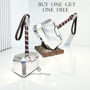 Viking Mjolnir Hammer: Leather Grip, Metal Replica - 15&quot;