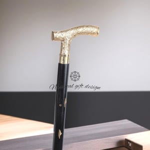 Hand-Carved Wooden Walking Cane: Nautical Floral Brass Handle, 37 Inch