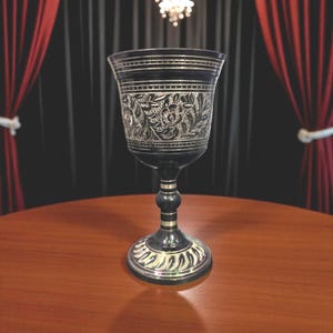 Embossed Brass Wine Goblet: Medieval Gothic Chalice, 6 inch