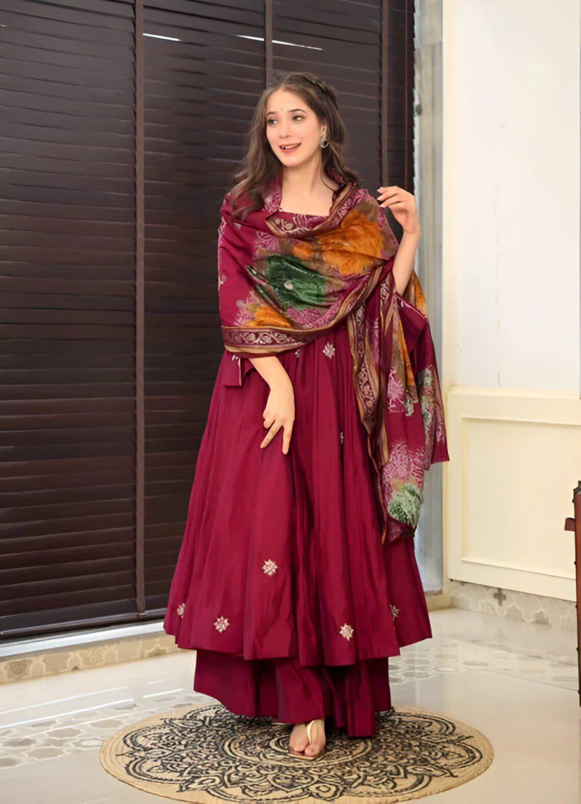 Maroon Aura Rayon Anarkali Kurta main image 0