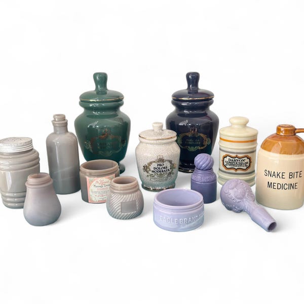 Vintage Lot of Apothecary Jars, Pharmacy and Medicinal Bottles