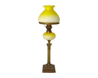 Antique Yellow Satin Glass Peg Lamp