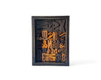 Vintage Letterpress Wood Type Art: Typography Collage in Black Frame