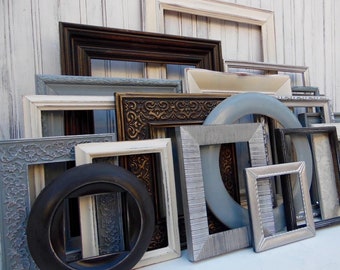 Customizable Gallery Wall Frame Set: Distressed Mixed Style Picture Frames with Glass and Backing