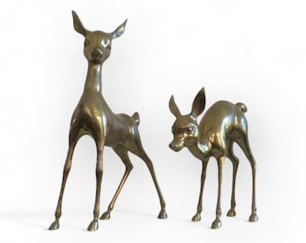 Large MCM Pair of Brass Deer