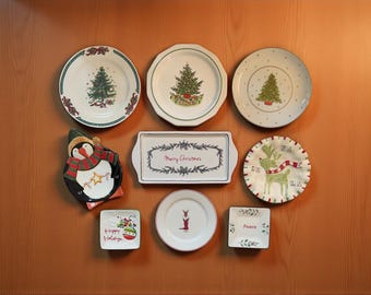 Mismatched Christmas Plates Collection: Vintage Ceramic Serving Dishes, Candy Trays