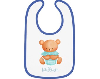 Schattige teddybeer gepersonaliseerde babynaam-trim Jersey slabbetje