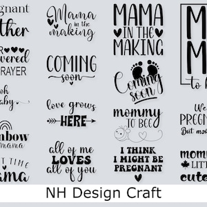 Paquete svg de embarazo, anuncio de embarazo svg, mamá para ser svg, baby shower svg, bebé svg, Citas divertidas de embarazo Svg, Próximamente Svg