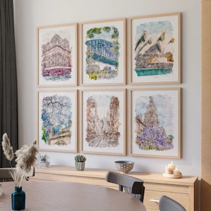 Sydney Prints Wall Art Poster di viaggio Set di 6, Poster stampabile acquerello di Sydney, Download digitale, Stampa poster di viaggio in Australia
