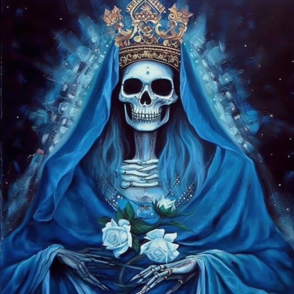 Art numérique de Santa Muerte bleu (téléchargement numérique), imprimable, Art de Santa Muerte, Art numérique de Santa Muerte