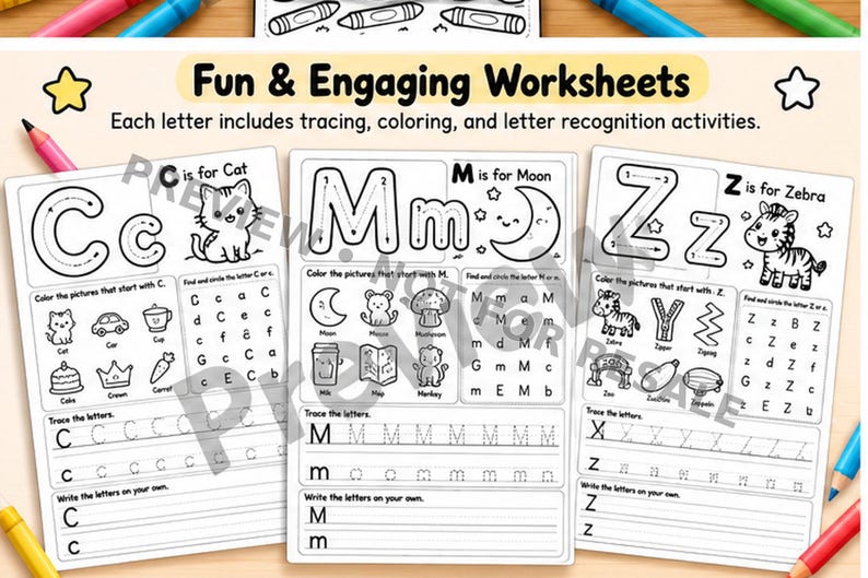 Alphabet Tracing Worksheets A-Z, Preschool Handwriting Practice