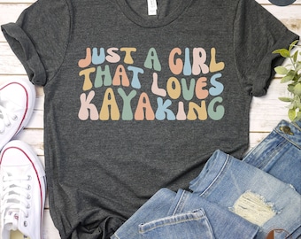 Frauen Kayaking T-Shirt, Retro-Stil nur ein Mädchen, das Kayaking-T-Stück, Abenteuer im Freien, lässiges Kanu-Liebhaber-Shirt, Geschenk für sie liebt