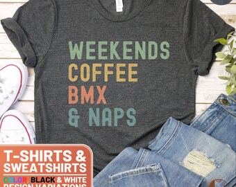 Unisex Casual T-Shirt 'Weekends Coffee BMX and Naps' Graphic Tee, Comfortable Cotton, Streetstyle Skate Top, Trendy Urban Apparel