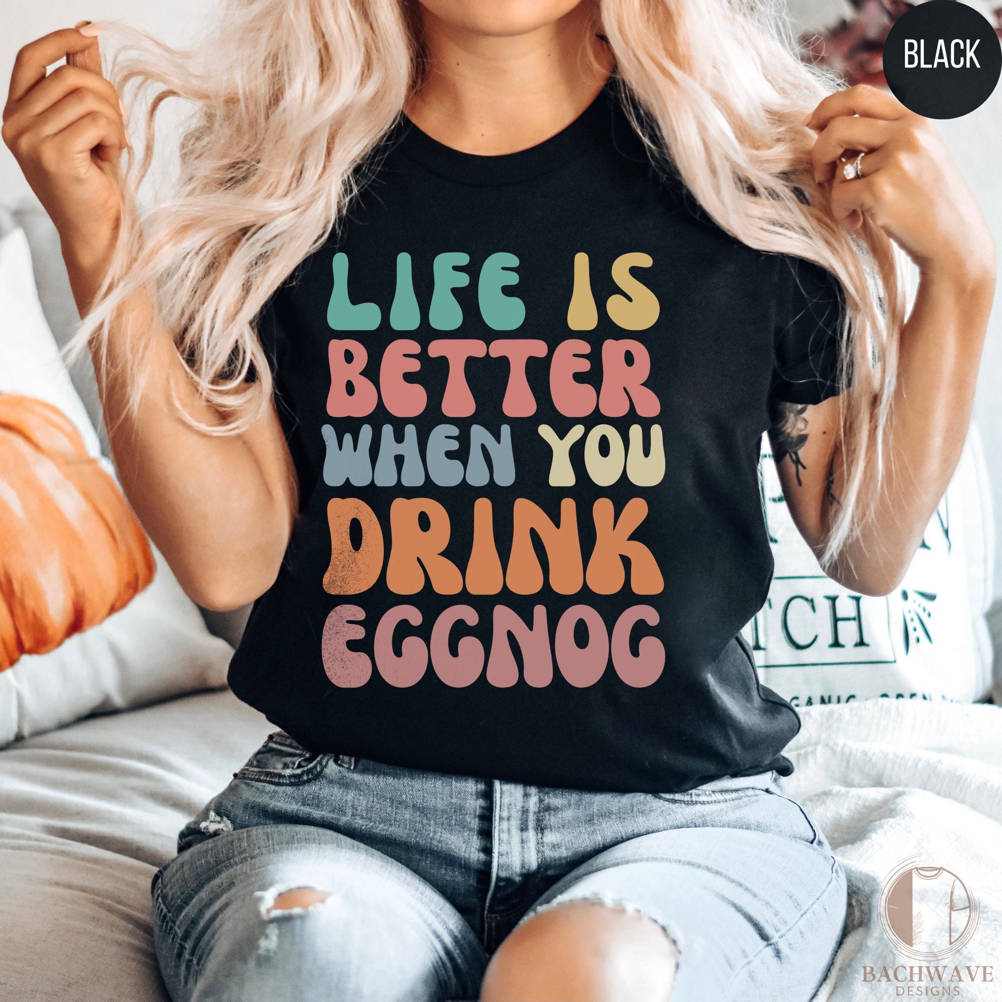 Cute Groovy Eggnog Shirt, Retro Eggnog Tasting Tshirt, Eggnog Lover