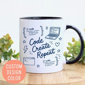 Programmer Gift Idea, Code Create Repeat, Funny Coding Nerd Custom Mug, Software Engineer Gift, Coder Present, Computer Science Coffee Mug
