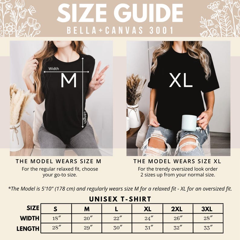 Bella Canvas 3001 Size Guide Unisex T-Shirt Chart, Comfortable Fit Tee Sizing, Detailed Shirt Measurements Poster