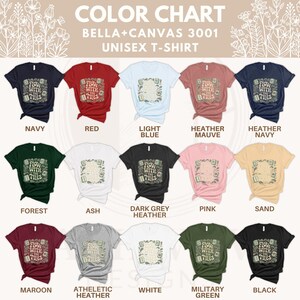 Graphic Tee Color Chart, Unisex T-Shirt Color Options, Bella Canvas 3001 Shirt Colors, Custom T-Shirt Color Chart, Tee Shirt Colors