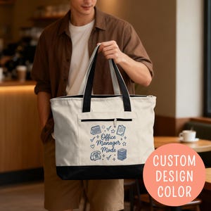 Office Manager Mode Zip Tote, Custom Zippered Tote Bag for Boss Lady, Admin Appreciation Gift, Personalized Zipper Tote, Career Woman