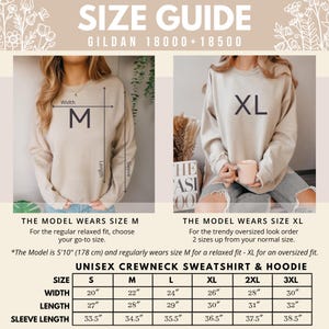 Size Guide Sweatshirt Hoodie Unisex Crewneck S M L XL XXL 3XL Gildan 18000 Unique Design Relaxed Fit Oversized Fit