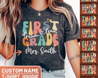 Personalized Teacher Shirt, Custom Teacher Name Crewneck Sweatshirt, Custom Grade T-Shirt, Teacher Appreciation Gift,Funny Group Teacher Tee