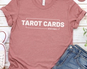 Tarot Cards and Naps Graphic T-Shirt, Black Unisex Sweatshirt, Casual Witchy Clothing, Esoteric Gift, Cotton Tee, Occult Fashion Top