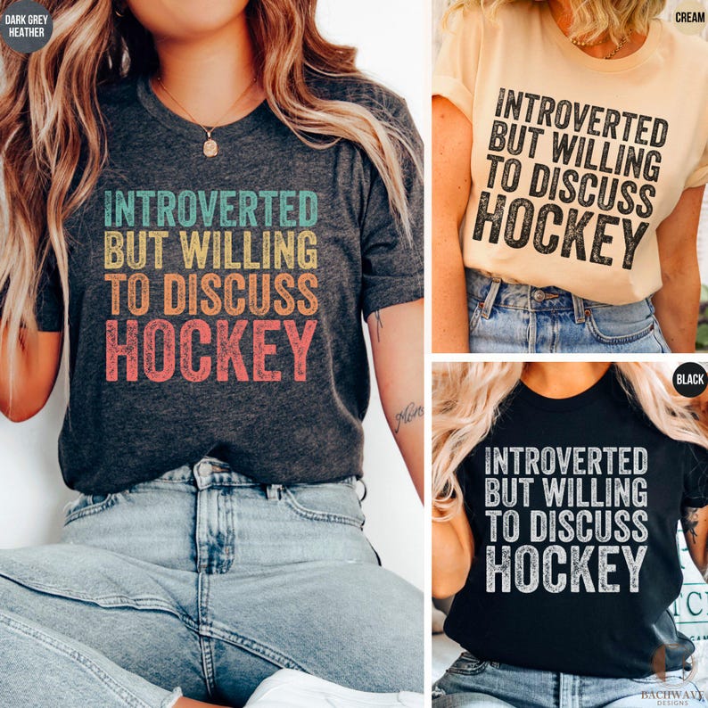 Funny Hockey Shirt, Cute Hockey Crewneck Sweatshirt, Retro Hockey Gift Tee, Hockey Lover T-Shirt, Introverted Sweater, Gift for Her, Vintage bild 9