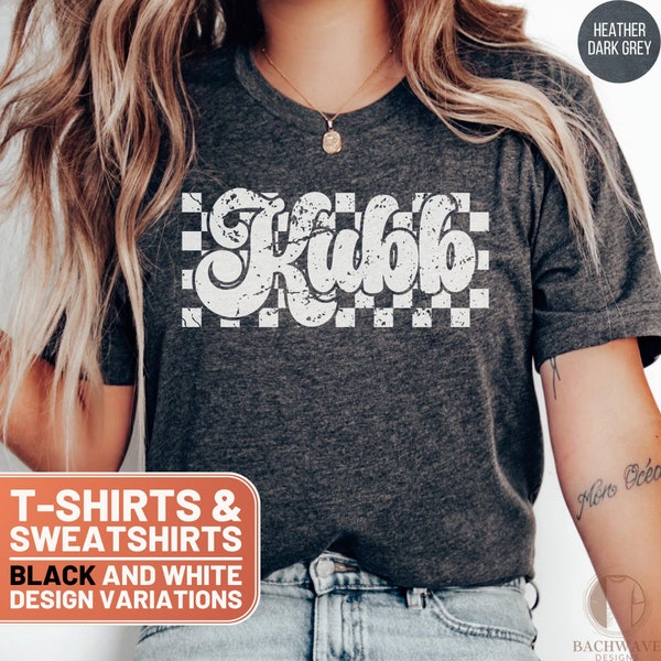 Checkered Kubb Graphic Tee, Vintage-Inspired Casual Shirt, Unisex Kubb Enthusiast Sweatshirt, Unique Game Sports Apparel, Kubb Lover Sweater