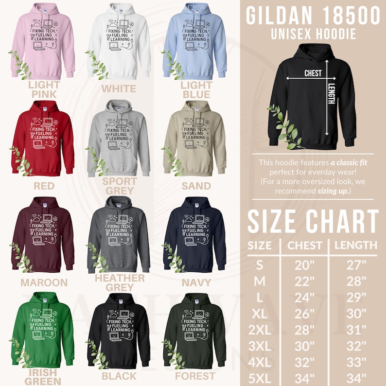 Unisex Hoodie Gildan 18500, Size Chart Included, Multiple Colors, Comfortable Classic Fit, Perfect Everyday Wear, Ideal Gift