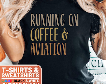 Unisex Coffee and Aviation Lover T-Shirt, Pilot Life Inspired Sweatshirt, Casual Apparel for Airplane Enthusiasts, Aviation