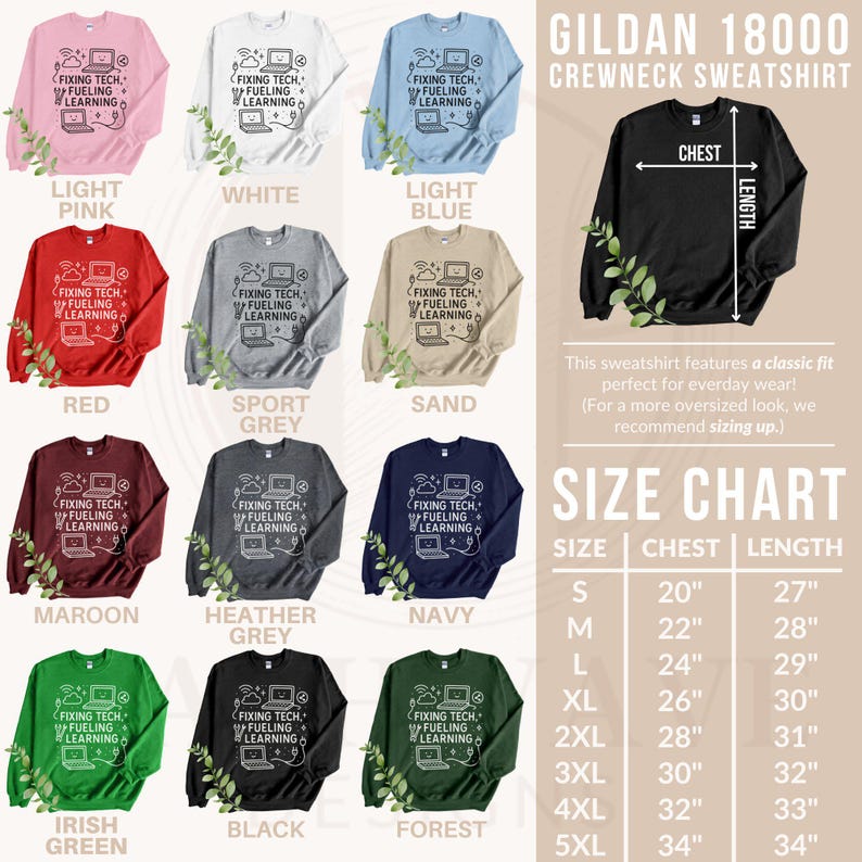Fixing Tech Learning Crewneck Sweatshirt Gildan 18000 Size Chart Various Colors Unisex Gift Funny Quote Hoodie