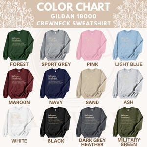 Gildan 18000 crewneck sweatshirt color chart with ten swatches.