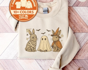Bunny Halloween Sweatshirt, Cute Rabbit T-Shirt, Ghost Mummy Witch Halloween Crewneck, Halloween Costume Gift, Gift for Halloween