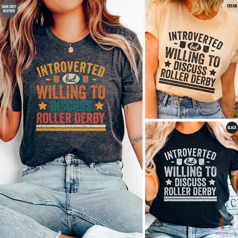 Introverted but Roller Derby Lover Shirt, Funny Roller Derby Crewneck Sweatshirt, Retro Roller Derby T-Shirt, Roller Derby Humor Sweater image 9