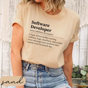 T-shirt with "Software Developer" definition humorously describing their job.