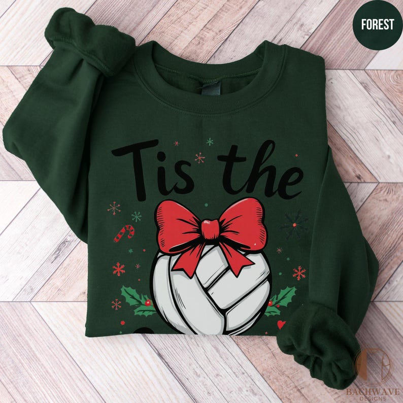 Tis The Season Volleyball Christmas Shirt, Coquette Sweatshirt, Bow Sweatshirt, Gift for Her, Holiday Volleyball Tee, Cute Xmas Sweatshirt image 9