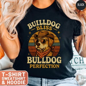 Bulldog T-Shirt, Blissful Cowboy Dog, Retro Sunset, Cute Pet Shirt, Animal Lover Gift, Bulldog Sweatshirt, Dog Breed Tee, Funny Graphic