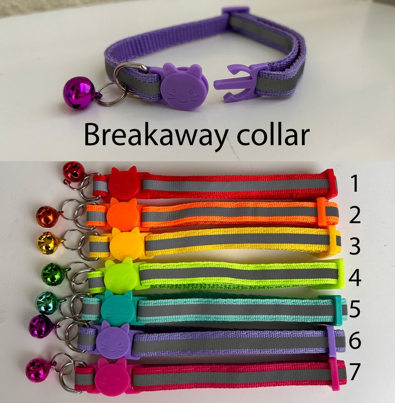 Breakaway or anti strangulation cat collar has a safety feature to open when external pressure is applied. Please note that some cats learn to remove these collars by themselves.