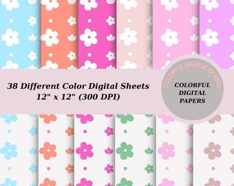 Flowers Digital Paper, Daisy Digital Paper Pack, Gift Pack, Fabric Pattern, Notebook Cover, Flowers, Scrapbook Pages, Seamless Pattern