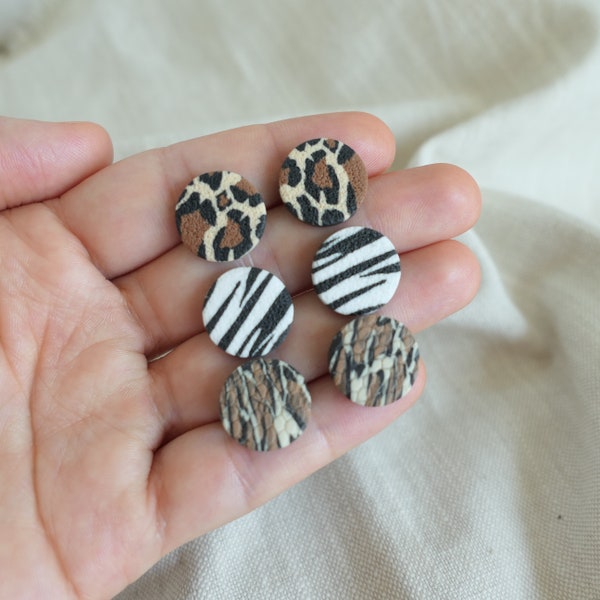 3x Animal-Print Ohrstecker Set aus Polymer Ton, Kreise Ohrstecker in verschiedene Tiere Muster wie Leopard, Zebra und Schlange