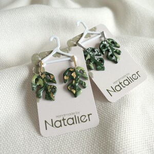 Monstera Variegata Earrings | Statement Tropical Jewelry | Polymer Clay Leaf | Large & Lightweight | Gold or Silver Stud Earrings image 3