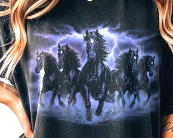 Vintage Horse Faded T-shirt, 90s Lightning Graphic Tee for Men