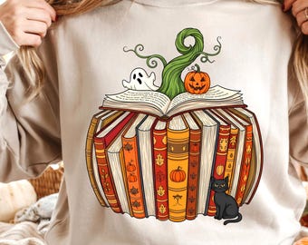 Fall Book Pumpkin Halloween Shirt, Halloween Book Lover Shirt, Fall Bookish Shirt, Pumpkin Book Shirt, Ghost Book, Fall Shirt, spooky Tshirt