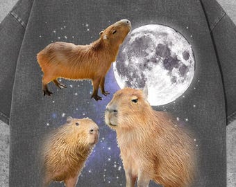Three Capybara Vintage Graphic T-Shirt, Funny Capybara Moon Tee, Comfort Colors Oversized Washed Shirt, Capybara Lovers Gift, Capybara Gift