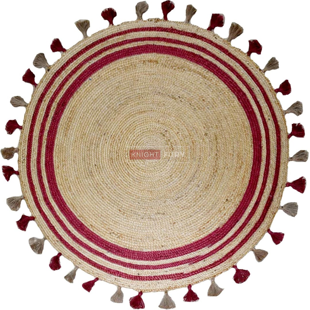 4x4, 5x5, 6x6, 7x7, 8x8 Jute Braided Round Rug, Natural Fiber Rug, Handmade Rug, Round Turkish
